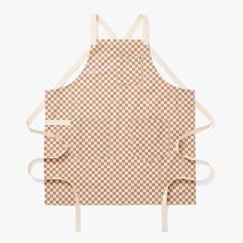 Desert Brown Check Crossback Apron