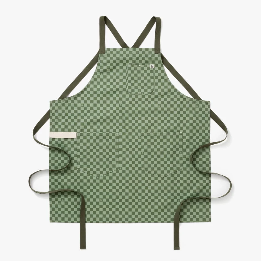 Kale Green Check Crossback Apron