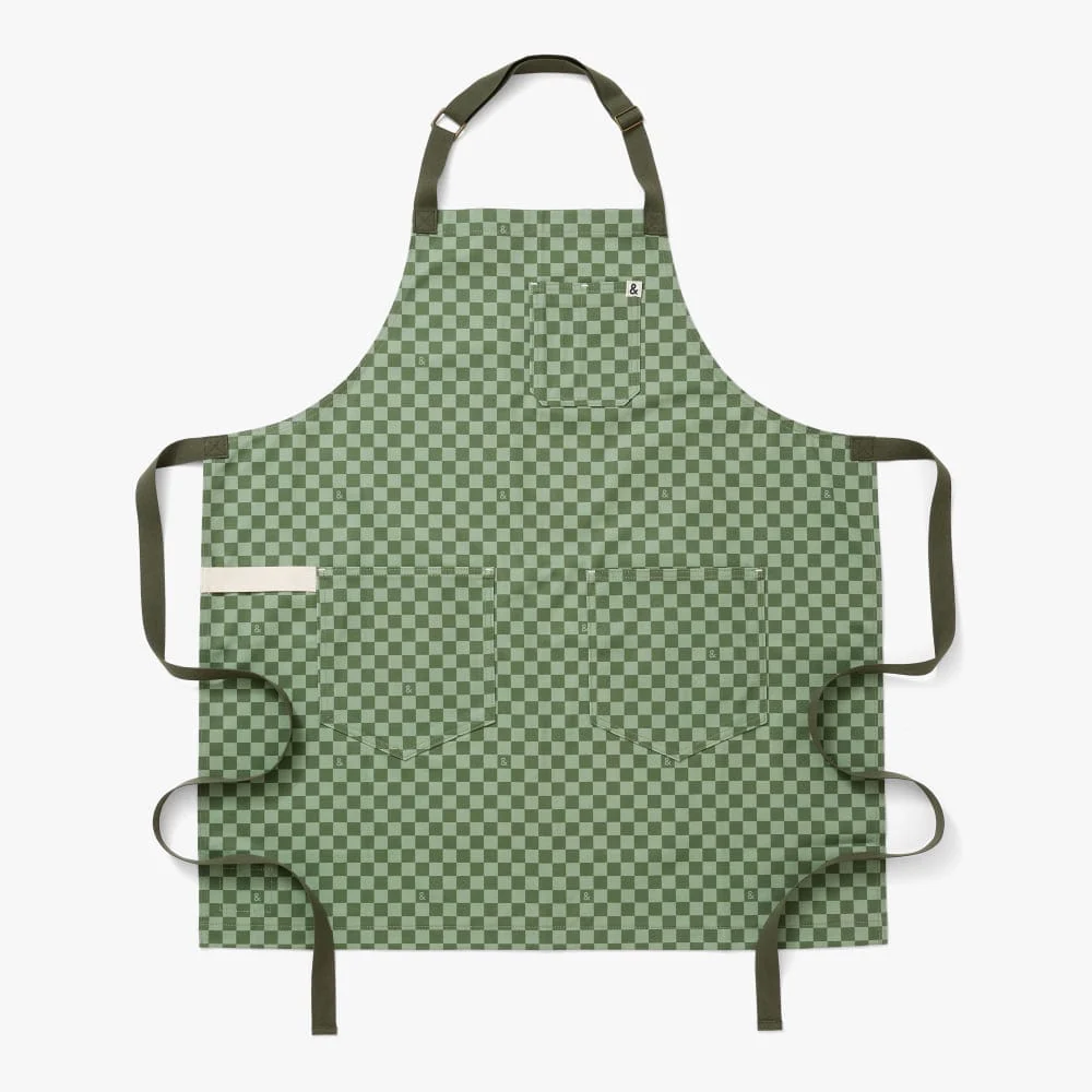 Kale Green Check Essential Apron